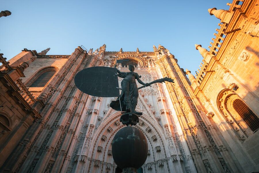 Spires of Seville Cathedral at sunset