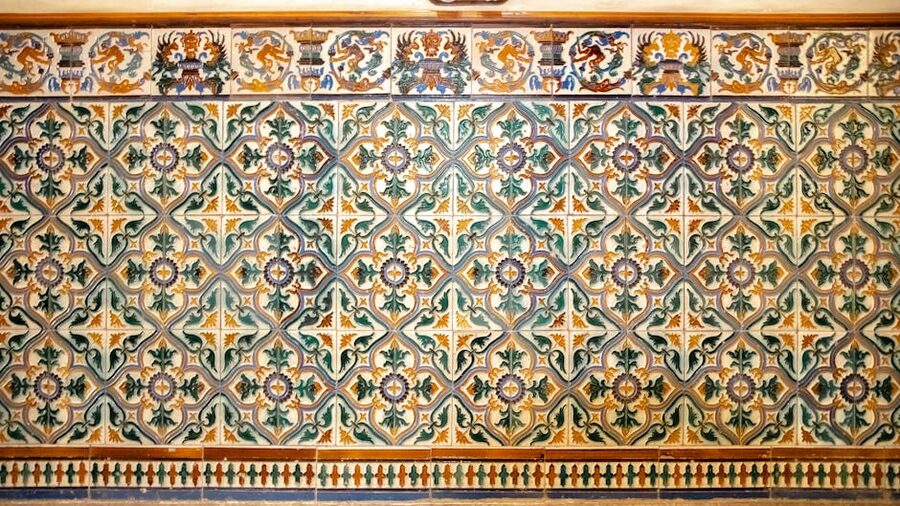 Colourful Spanish tile pattern close-up