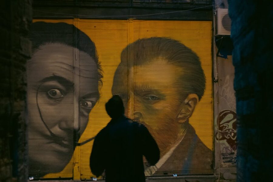 Surrealist painting with strange dreamlike imagery