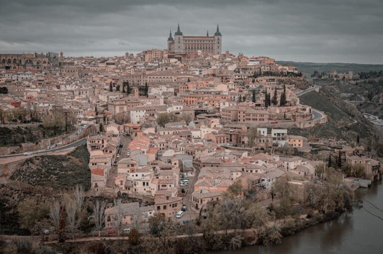 Panoramic view of Toledo Spain perched above the Tagus River