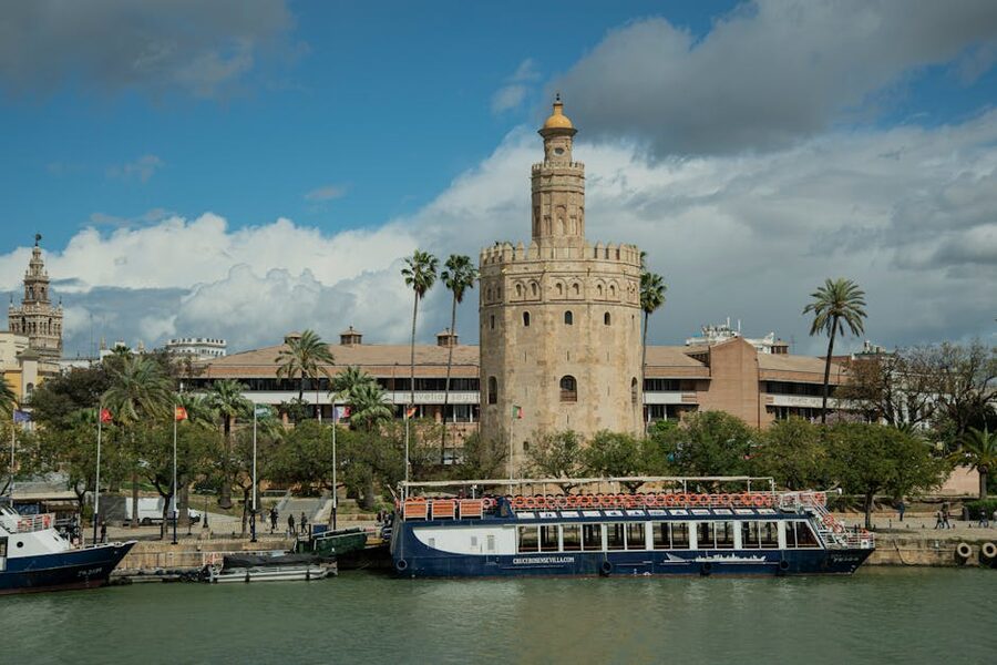 Torre del Oro with boat on Guadalquivir