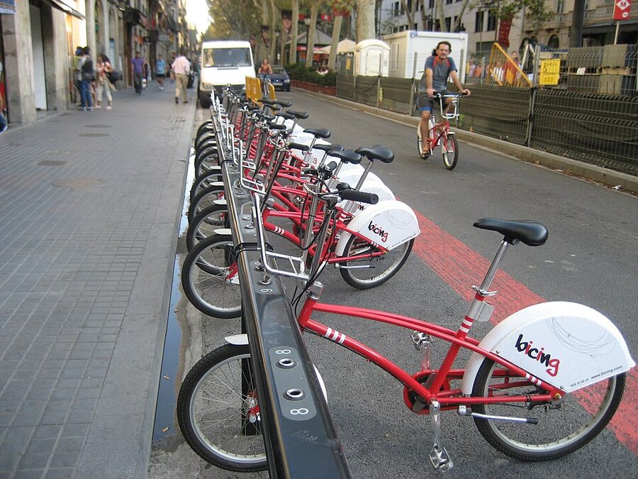 Bicing bike share station on La Rambla Barcelona