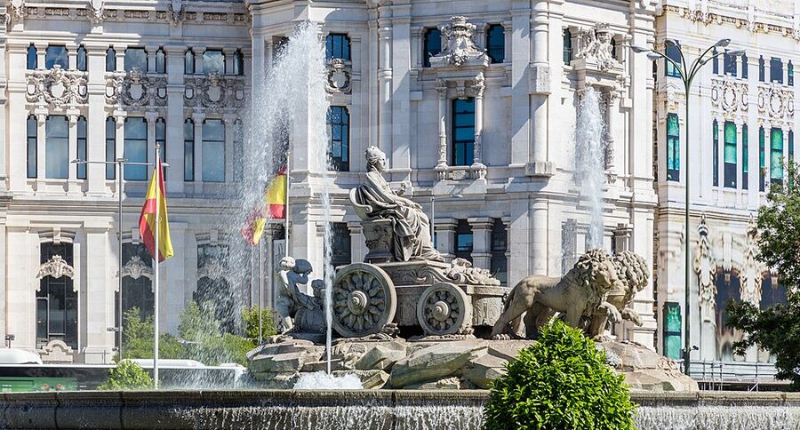 Cibeles Fountain in the Plaza de Cibeles Madrid at blue hour