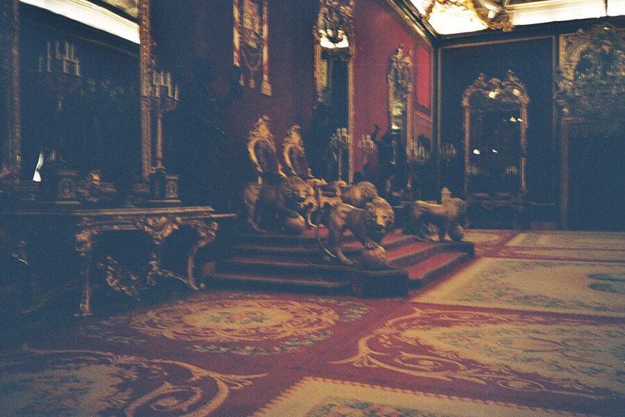 Royal thrones inside the Throne Room of Palacio Real Madrid