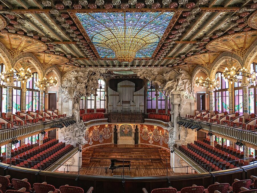 Interior view of Palau de la Musica Catalana concert hall Barcelona