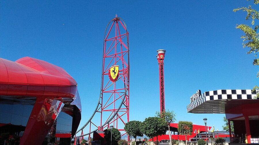 Panoramic view of Ferrari Land theme park