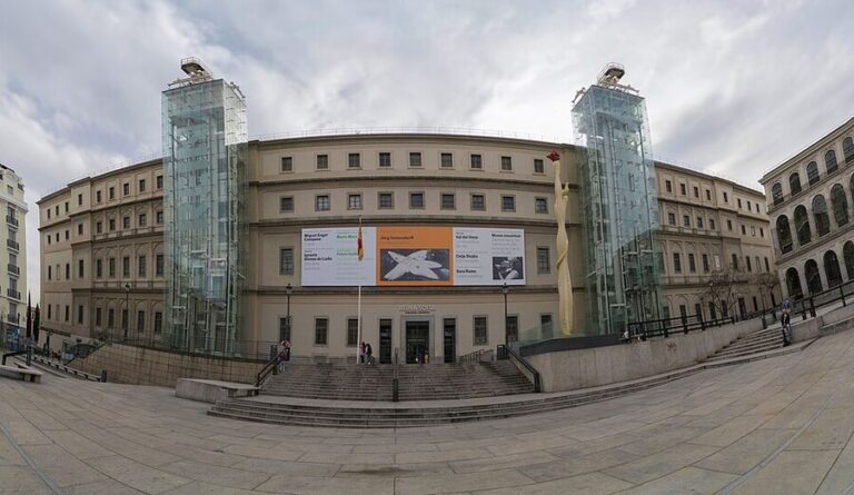 Exterior of Museo Reina Sofia with glass elevators in Madrid